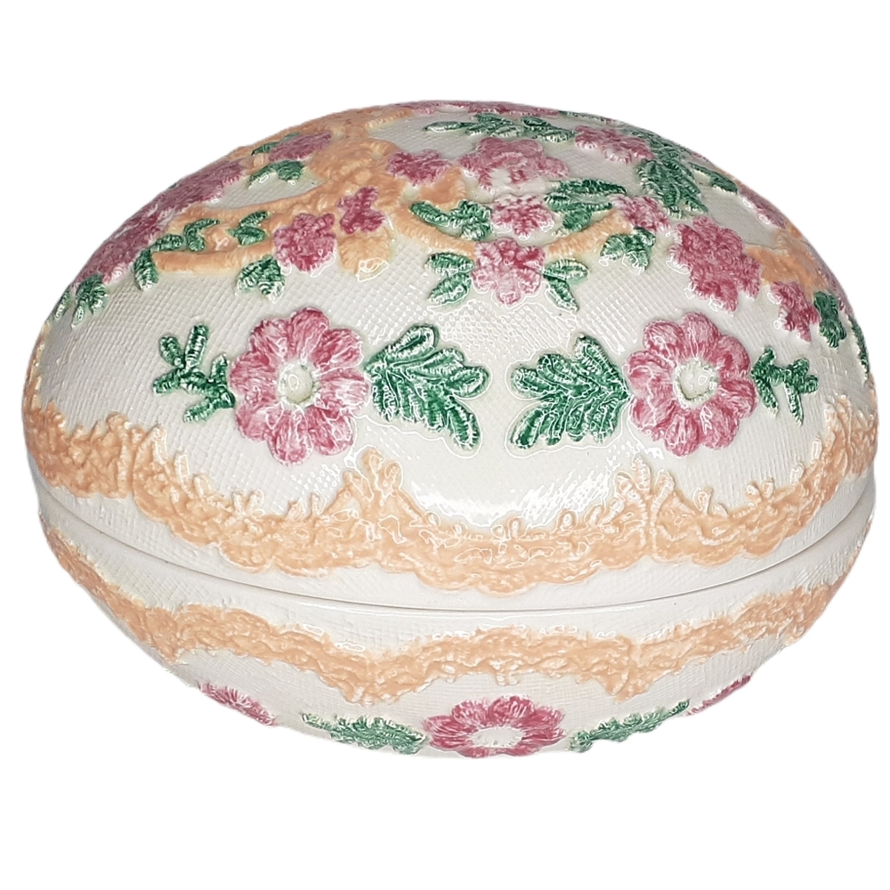 Ceramic Floral Hand Painted Easter Egg Trinket Dish